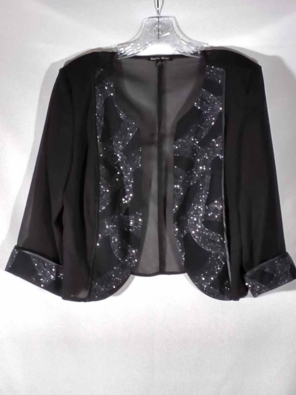 Dana Kay Black Sheer Sequin Open Shrug Jacket